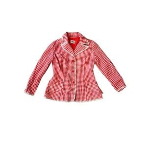 Vtg COCO California Red & White Checkered Blazer Women's Small Flower Trim